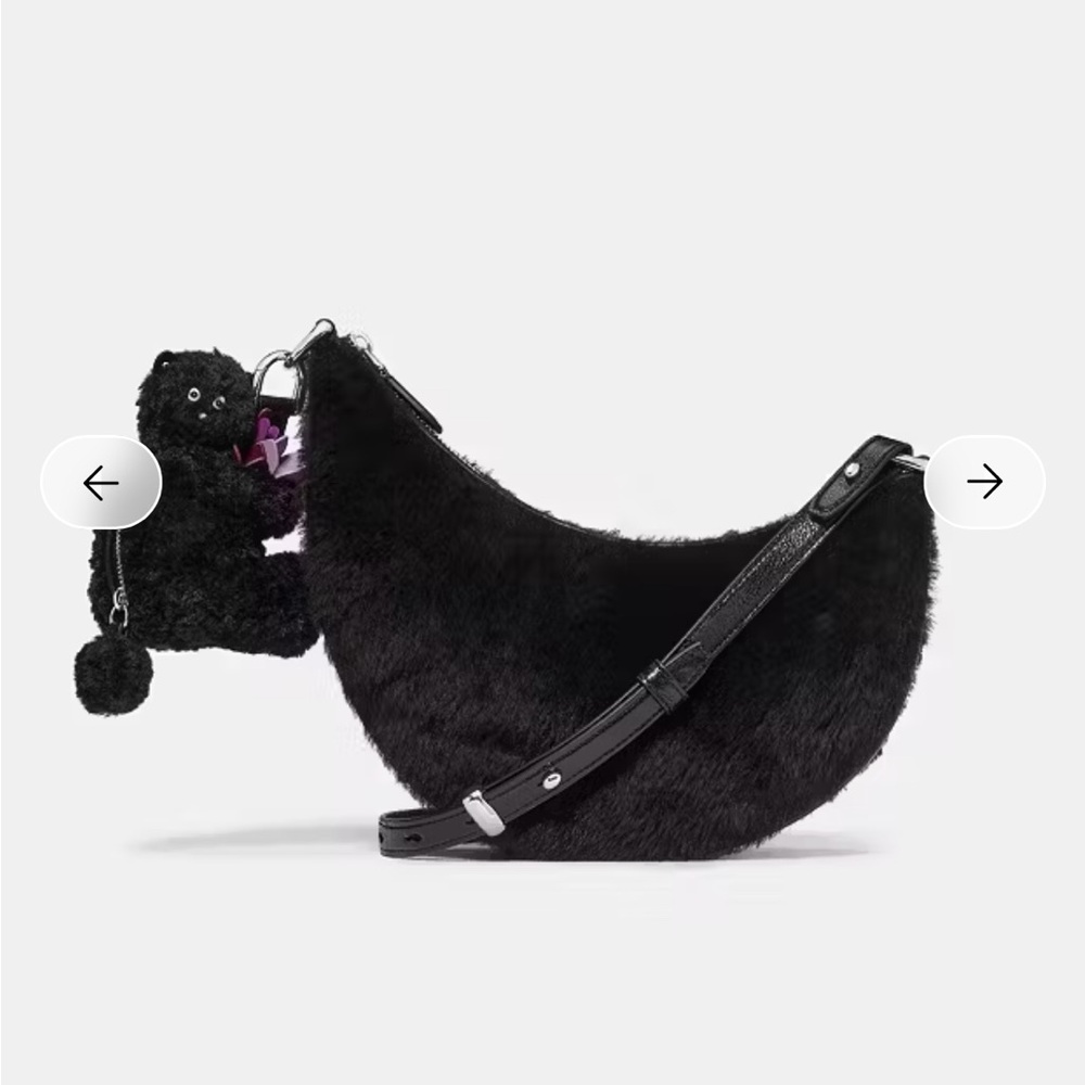 Kate Spade Duo Shearling Bear Crossbody Bag Black Multi Pouch KN277 NEW